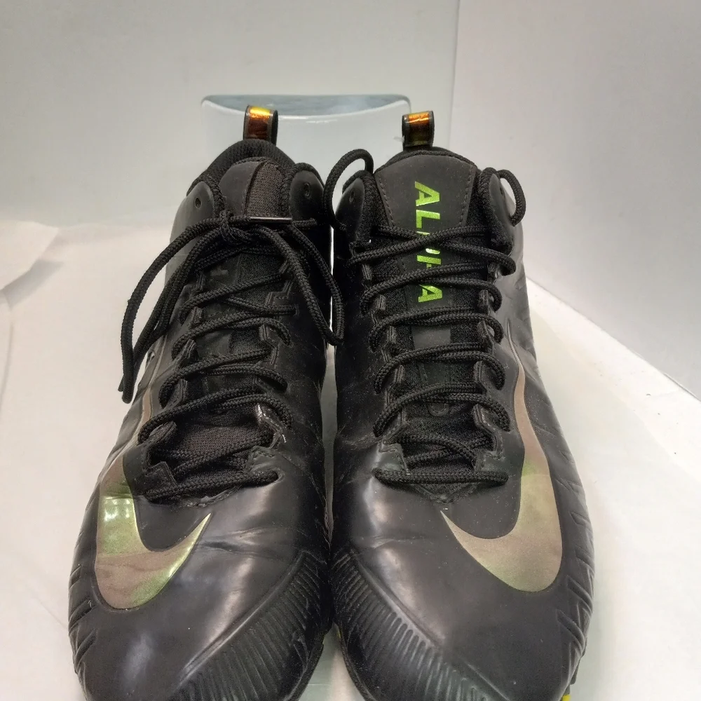 ! 💜 NIKE ALPHA Cleat Sneakers Leather Black & Iridescent  Size 8.5